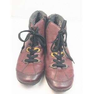 Rieker Burgundy Leather Womens Size 40 Ankle Boots Lace Up Zip Up Comfort Casual